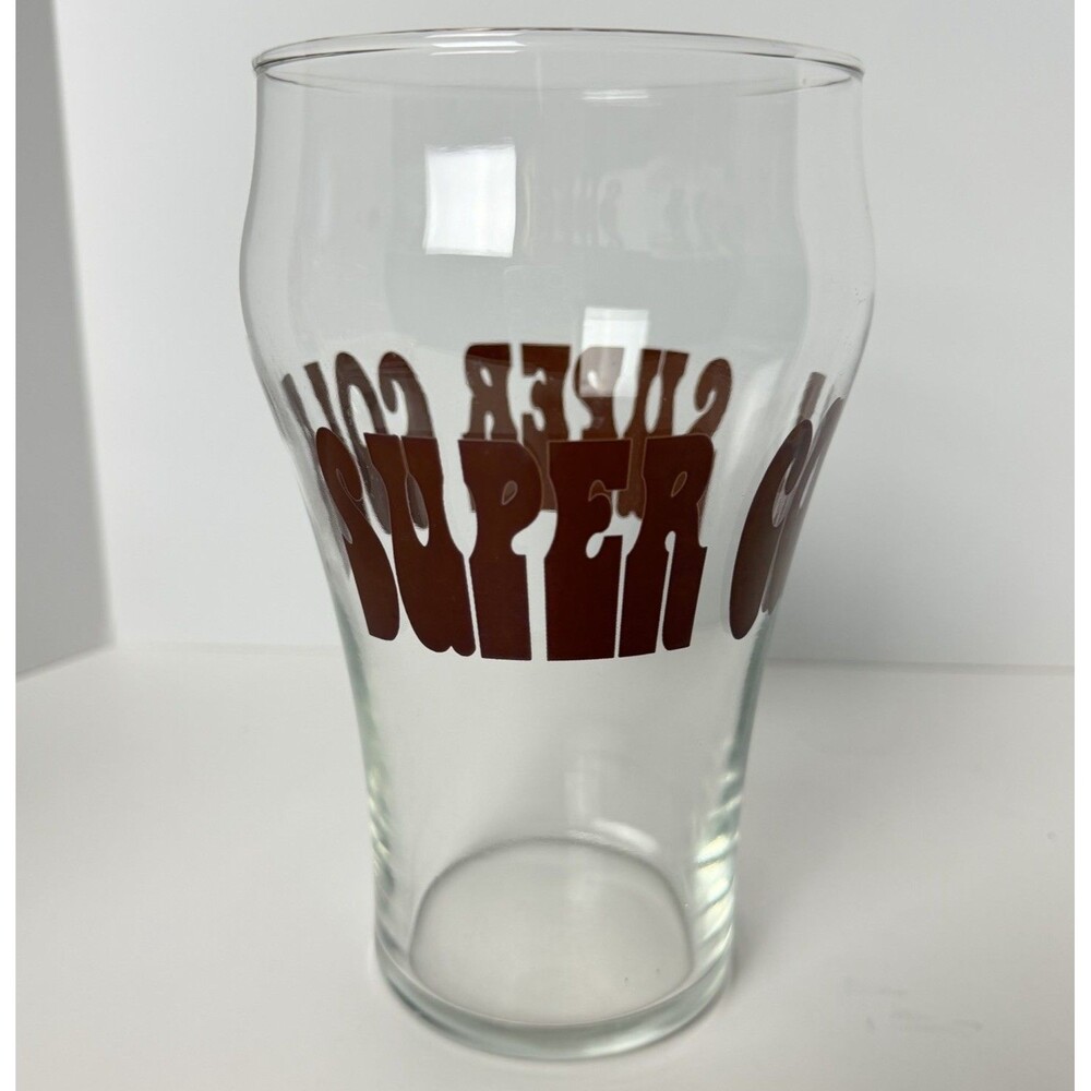 Vintage Large Soda Glass Super Cola 32 Oz Tumbler 1970s Retro Brown Pop